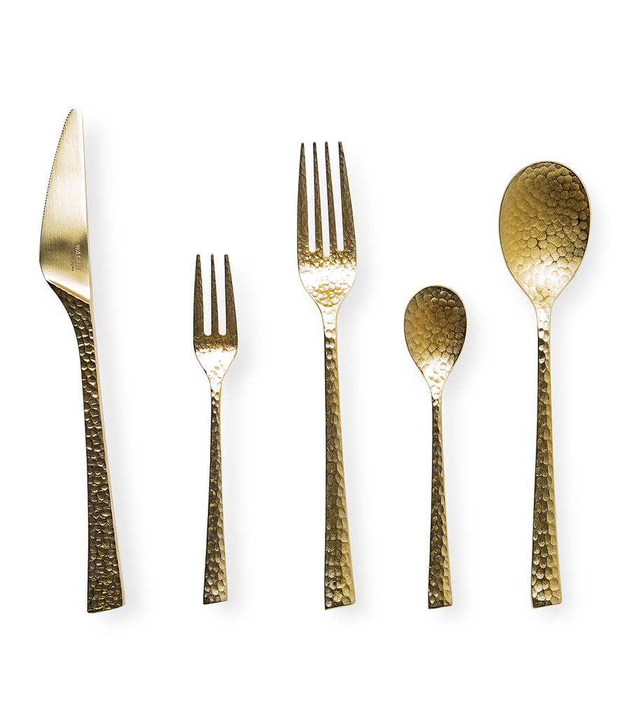 Wasabi Premium Gold Hammered 5-Piece Cutlery Set